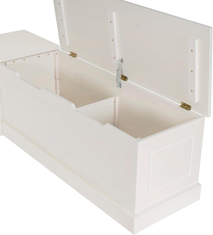 Linon Harris White Solid Pine Backless Nook with Interior Storage