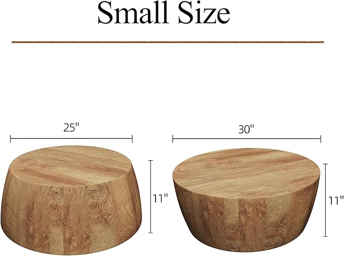 30" Round Coffee Table, Drum Coffee Tables for Living Room, Vintage Reversible Wooden Coffee Table, Mid Century Modern Center Table Tea Table for Bedroom or Office, No Need Assembly