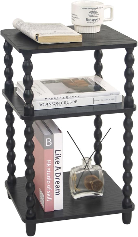 Fultyle Side Table, Small End Table with Storage Shelf, Vintage Nightstand Bedside Table for Living Room, Bedroom, Office and Small Spaces (Black)