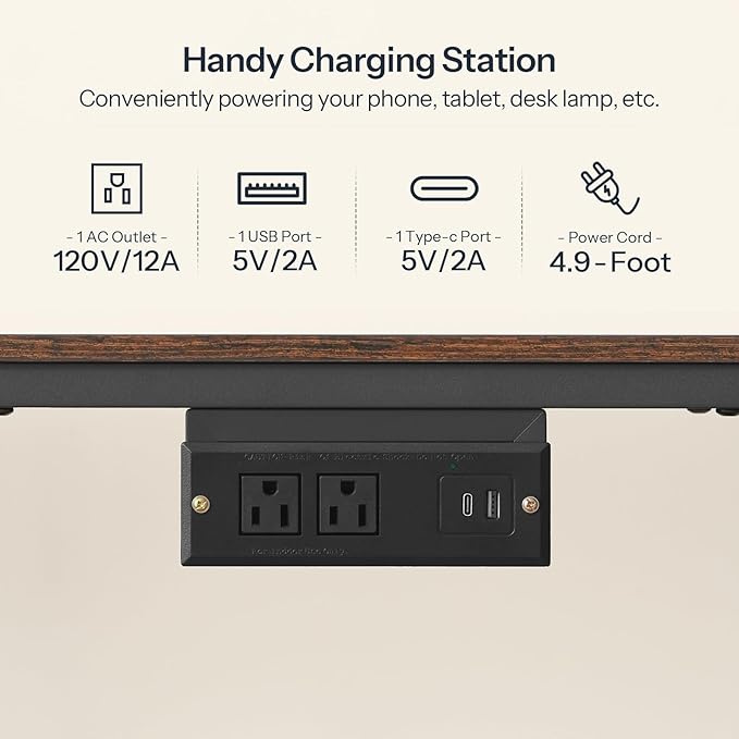 HOOBRO TV Stand with Charging Station to 55 Inches, LED Entertainment Center, Media TV Console Table with Open Storage Shelving for Living Room, Bedroom, Rustic Brown and Black BF122UDDS01
