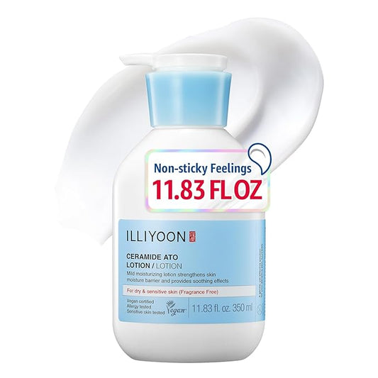 Illiyoon Ceramide Ato Lotion | Lightweight Moisturizer for Dry & Sensitive Skin, Barrier Repair for Face & Body, Mild for Babies, Vegan Certified, Korean Skin Care, 11.83 fl.oz.