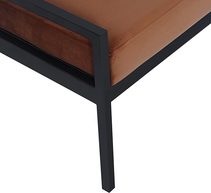 HomePop Modern Velvet Metal Bench| Modern Bench with Metal Leg | Bench for Living Room & Bedroom | Decorative Home Furniture - Cognac Velvet