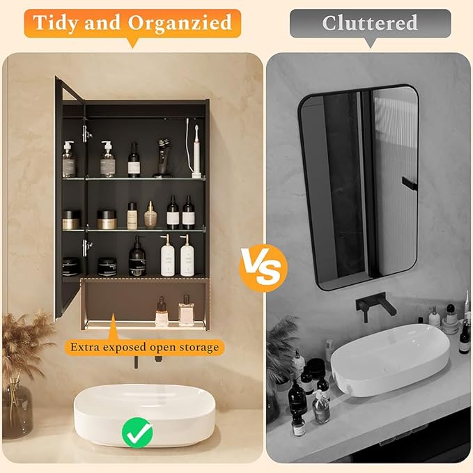 20"×34" Lighted Medicine Mirror Cabinet with Storage Adjustable Brightness 3 Color Temperature Lighting Anti-Fog Sturdy Aluminum Medicine Cabinet with Lights 2 Socket & 2 USB Ports & Adjustable Shelf