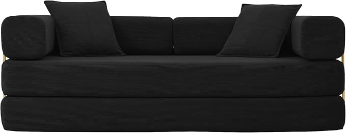 HANXIN 78 Inch Convertible Sleeper Sofa Bed, Folding Floor Mattress Couch with Fixed-Shape Frame, Futon Boneless Couch Lounge Loveseat with Pull Out Bed, No Assembly Required (Black)