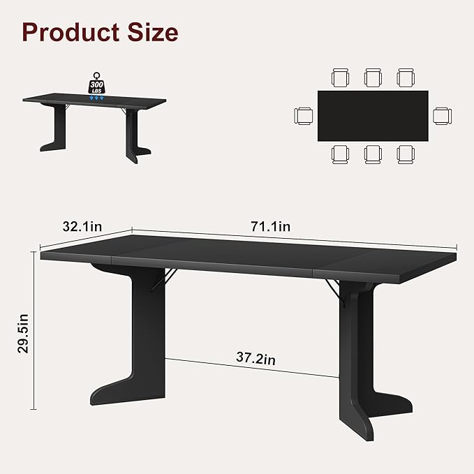Garvee 71" Large Dining Table for 6 to 8 People, Modern Dinner Table with Unique Wooden Legs, Rectangle Dining Table for Kitchen, Dining Room & Living Room, Black