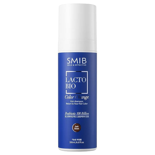 SMIB ラクトバイオ 白髪染めシャンプー | プロバイオティクスで徐々に白髪を減らす | 3〜5分で自然な髪色に | 毎日使える優しい韓国処方 (200ml) (ダークブラウン)