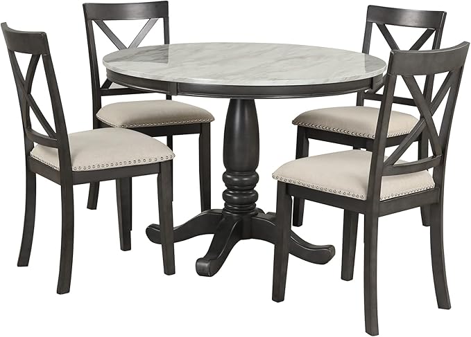 Harper & Bright Designs 5 Pieces Dining Table and Chairs Set for 4 Persons, Kitchen Room Solid Wood Table with 4 Chairs