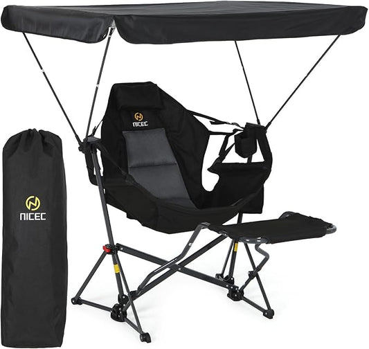 Nice C Hammock Chair with Canopy & Footrest, Portable Swinging Camping Chair with Shade, Folding Rocking Umbrella Chair, Detachable Footrest, Cup Holder, Carry Bag for Camping, Beach (1 Pack)