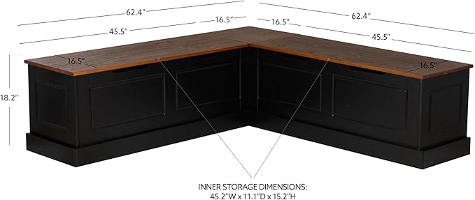 Linon Harris Black and Walnut Backless Kitchen Dining Nook with Hidden Storage Bench Space