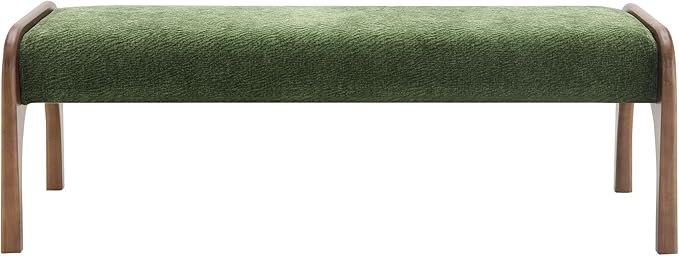 GDFStudio 50.25" Upholstered Long Bench, Modern Chenille Dining Bench with Solid Wood Legs, Padded Entryway Bench Seat for Bedroom End of Bed Kitchen Hallway Living Room, Green