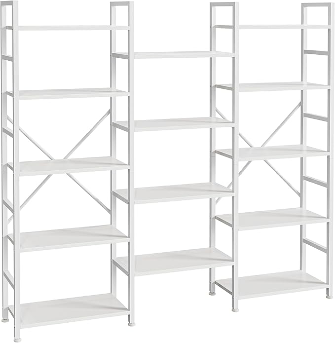 SUPERJARE Triple Bookshelf, Bookcase with 14 Open Display Shelves, Wide Book Shelf Book Case for Home & Office, 5 Tier, White