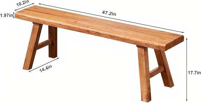 47.2in Wood Bench Indoor – Rustic Farmhouse Entryway Bench, Skinny Bench Design, Made of Extra-Thick Solid Wood, Perfect for Dining Room, Hallway, or End of Bed