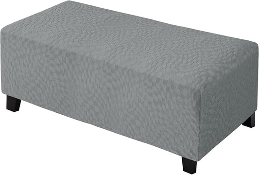 ZNSAYOTX 2026 Rectangle Ottoman Cover (L:57"-75") Super Stretch Soft Footrest Slipcover Form Fit, Universal Folding Foot Stool Covers with Non-Slip Elastic Band, Fashion Jacquard Texture, Light Grey