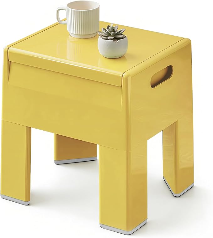 Nightstand Bedside Table with Storage Space, Multifunctional Colorful Plastic End Table Small Side Table for Bedroom, Dorm and Small Spaces, Easy Assembly(11.8" D x 15" W x 15.7" H, Yellow)