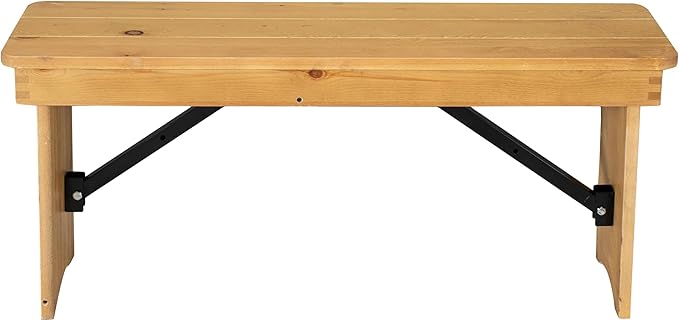 Flash Furniture HERCULES 40" x 12" Folding Farm Bench, Solid Pine Entryway Bench in Light Natural