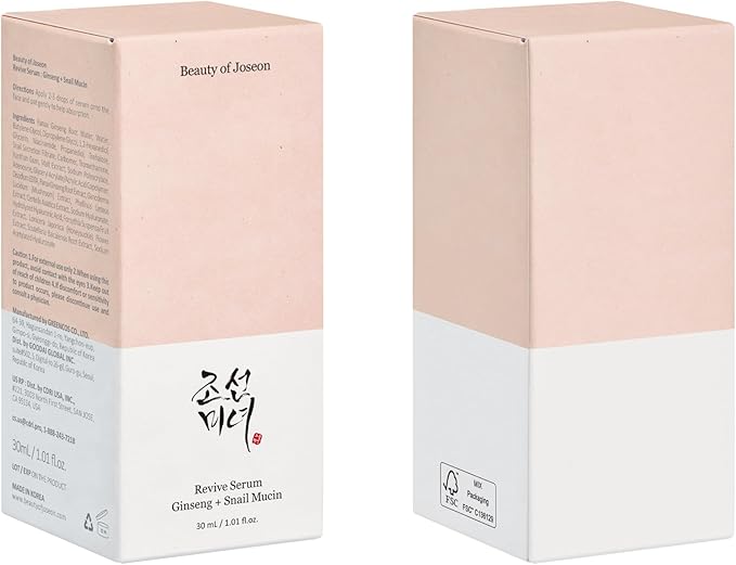 Beauty of Joseon Revive Snail Mucin Ginseng Serum Hydrating Peptide Facial Moisturizer Dark Spot Acne Scar Remover for Sensitive Face. Korean Skin Care for Men and Women, 30ml, 1fl. Oz