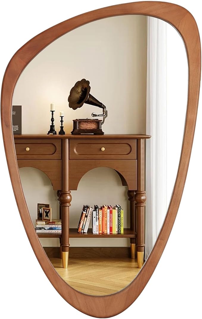 WallBeyond Asymmetrical Mirror, Irregular Wall Mirror, Wall Mirrors Decorative for Bedroom Living Room Entryway Hall, Wood Mirror for mid Century Modern Decor 36" H x 23" W
