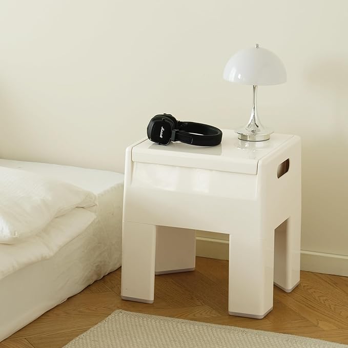 Nightstand Bedside Table with Storage Space, Multifunctional Colorful Plastic End Table Small Side Table for Bedroom, Dorm and Small Spaces, Easy Assembly(11.8" D x 15" W x 15.7" H, White)
