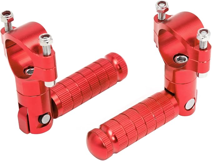 Foot Pegs Non-sliding Footrest Motorcycle Bicycle Folding Foot Pegs 90 Degree Foldable Electric Motorbike Passenger Footrests Rearsets Rear Set Footpegs Foot Rest Pedals (Red)