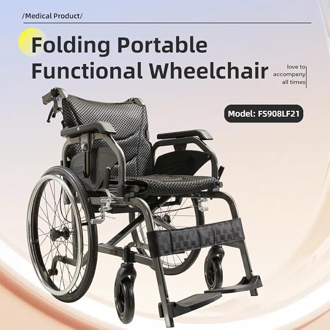 Lightweight Foldable Wheelchair for Adults - Aluminum Frame with Square Tube Design, 18" Seat & 22" PU Wheels, Front/Rear Locking Brakes, Nanometer Grey