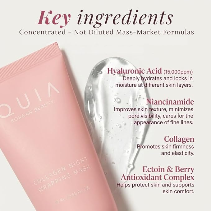 QUIA Collagen Wrapping Mask 75ml - Clinical +92% Firmer Appearance - Overnight Glass Skin Peel Off - Korean Skincare - All Skin Types - Better Than Sheet Masks