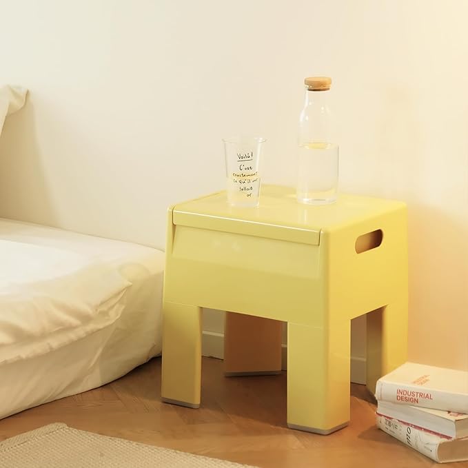 Nightstand Bedside Table with Storage Space, Multifunctional Colorful Plastic End Table Small Side Table for Bedroom, Dorm and Small Spaces, Easy Assembly(11.8" D x 15" W x 15.7" H, Yellow)