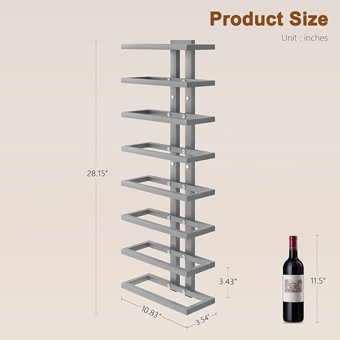 Hoctieon 3-Set 8 Tier Wall Mount Wine Rack (24 Tiers), Wall Racks for Wine Bottles Display and Storage, Hanging Bottle Organizer for Living Room, Dining Room, Wine Cellar, Bar, Grey
