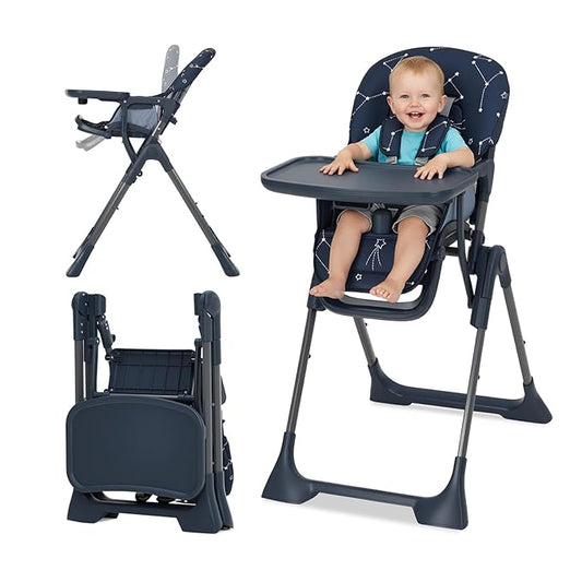 Baby High Chair, Foldable Feeding Chairs for Babies and Toddlers, Adjustable Height/Backrest/Footrest, Removable Tray, Fast Folding Blue