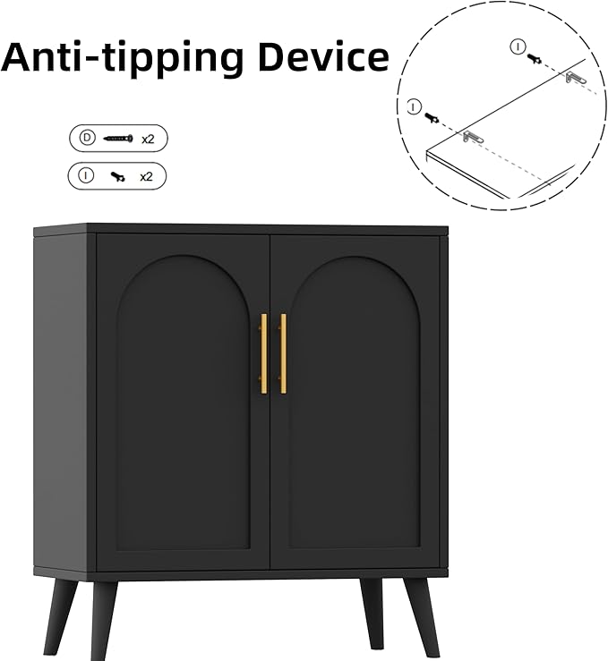 Keehusux 15.7" D Black Buffet Cabinet with Storage, Accent Buffet Sideboard with Adjustable Shelf and Solid Wood Legs, Modern Floor Storage Cabinet for Kitchen, Living Room, Black