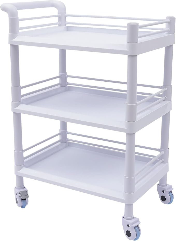 3 Tier Rolling Medical Storage Shelves Rack with Wheels - Beauty Salon SPA Medical Rolling Cart with 360 Silent Swivel Wheels
