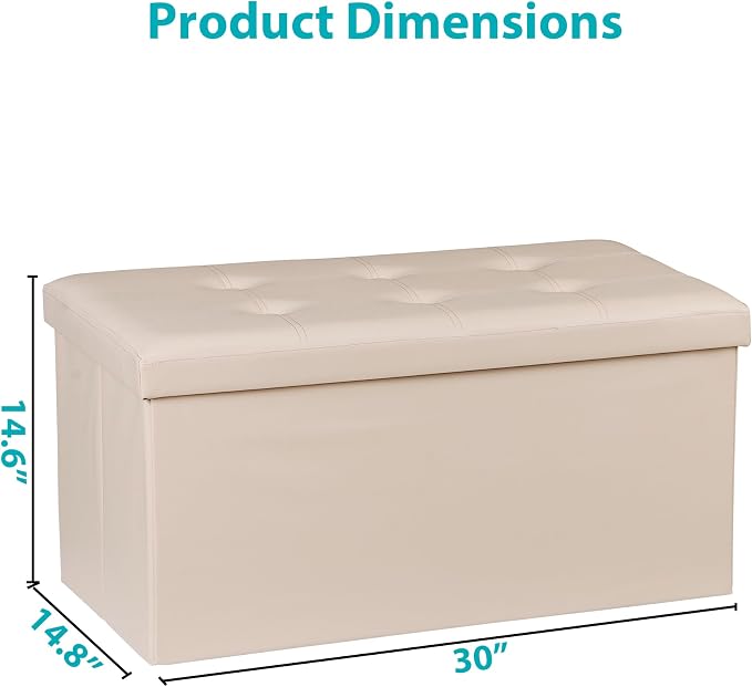ZenStyle 30Inches Storage Ottoman Bench, Folding Footrest Stool, Storage Chest Long Shoes Bench with Foam Padded Seat, Holds up to 350 lbs, for Living Room, Entryway, Bedroom (Beige, 30 inches)