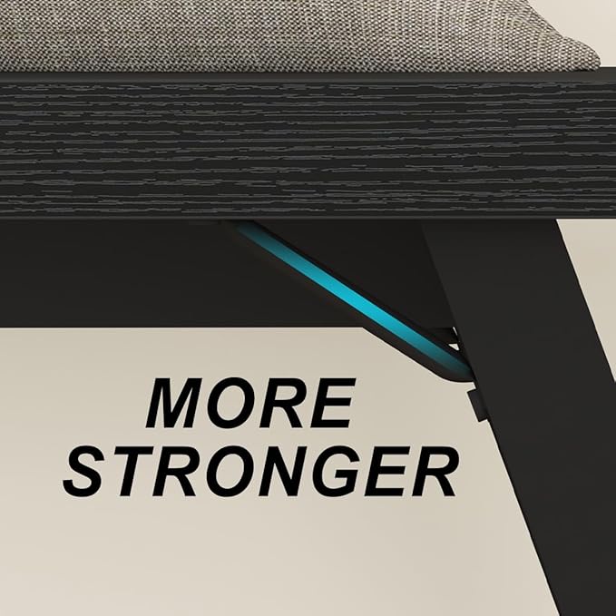 LVB Black Bench, Modern Storage Bench for Bedroom, Wood Metal Entryway Bench for Hallway Dining Living Room, Famrhouse Shoe Rack Indoor Accent Seating Benchs for Foyer Entrance, Black Oak 47 Inch Long