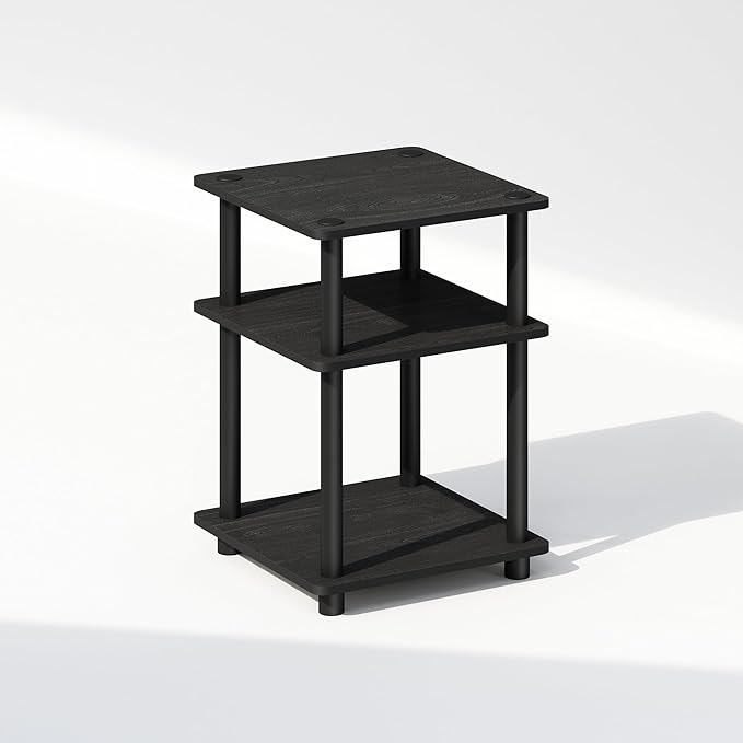 Furinno Turn-N-Tube Night Stand, 3-Tier Nightstand with Open Shelf, Bedside Table, End Table, Side Table, for Bedroom, Closet, Dorm, Black