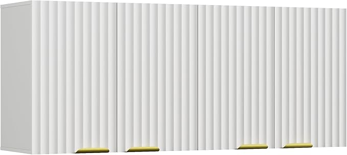 ChooChoo 4 Doors Wall Cabinet Laundry Room, Bathroom Wall Cabinet with Adjustable Shelf, Fluted Wall-Mounted Medicine Cabinet, Storage Cabinet for Kitchen, Garage, White