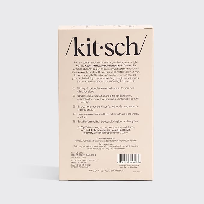Kitsch XLサテンボンネット 就寝用 - 睡眠中の女性向けシルクより柔らかいボンネット - しっかりフィット、調節可能、夜間用キャップ 巻き毛・くせ毛用 - 切れ毛、絡まり、薄毛を防ぐ - チャコール