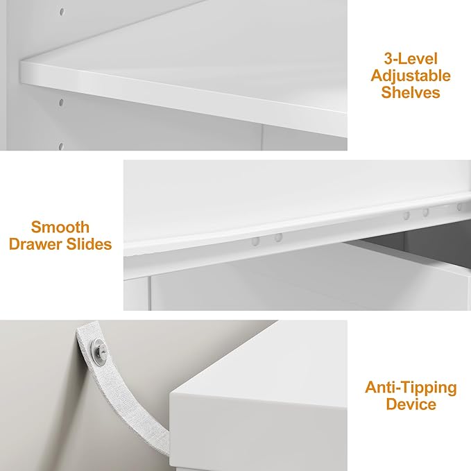RoyalCraft 59” Makeup Vanity Desk, White Vanity Dresser Combo, Modern Dressing Table with 3 Drawer & 1 Door, Vanity for Bedroom, L Sharped Corner Table for Working, Drawing, Nail Care (Without Mirror)