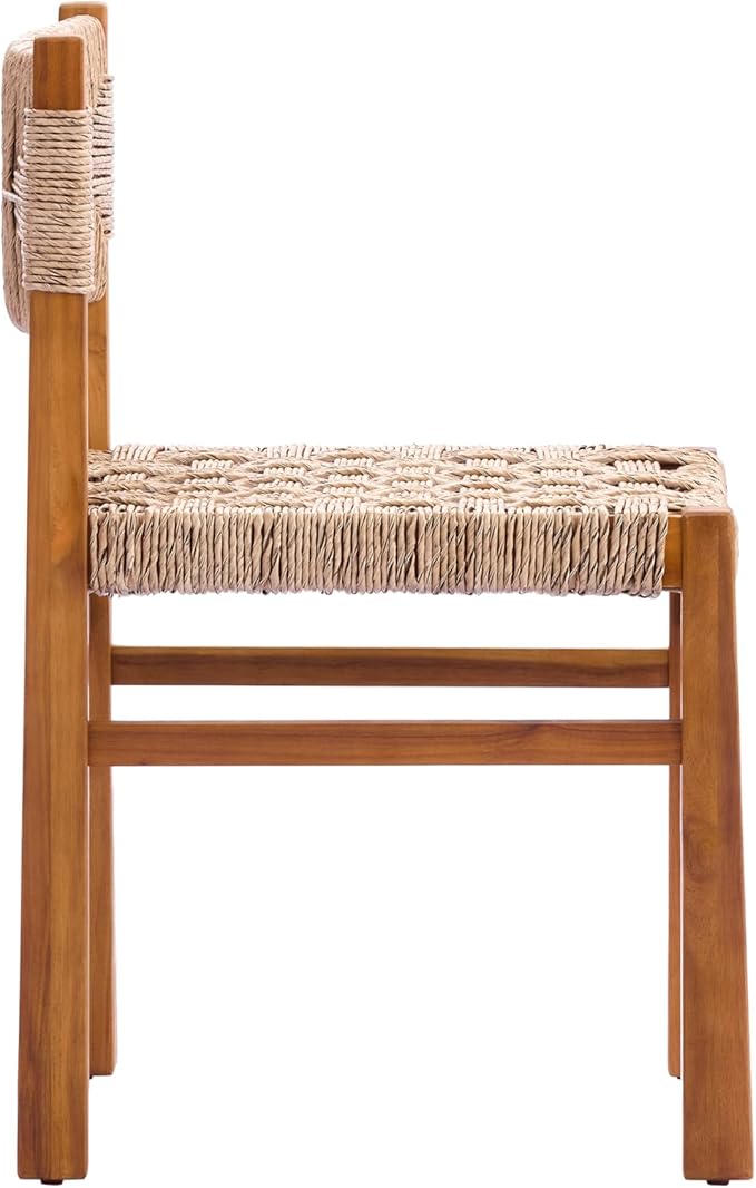 Christopher Knight Home Duro 6-Piece Outdoor Dining Set, Terrazzo Concrete Dining Table and Bench with 4 Acacia Wood Wicker Chairs, Patio Dining Table Set for Garden/Backyard, Light Brown+Teak+White