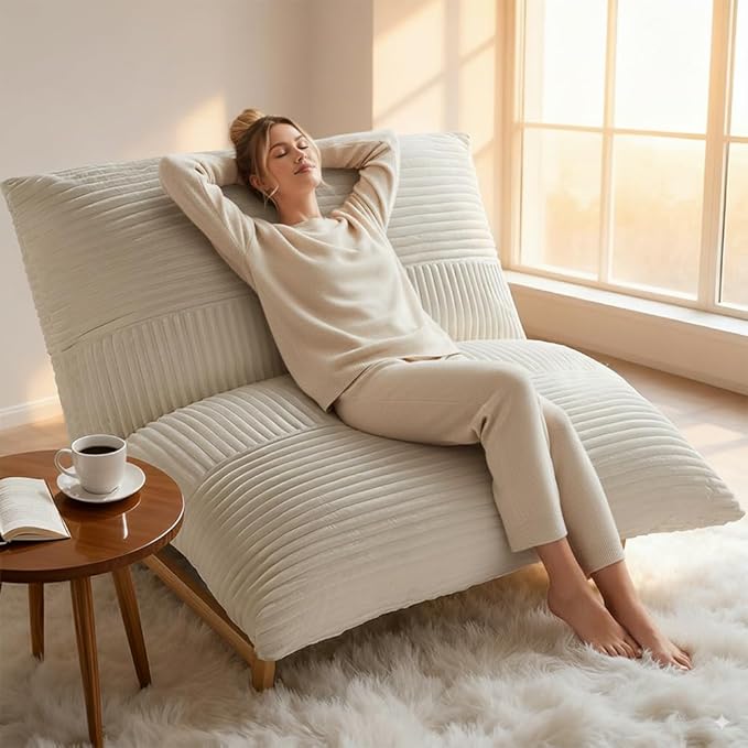 Oversized Cloud-Like Couch Single Seat, Extra-deep Seat Soft for Living Room, Minimalist Convertible Stuffed Bean Bag Cushion with Removable Washable Cover, Corduroy Beige