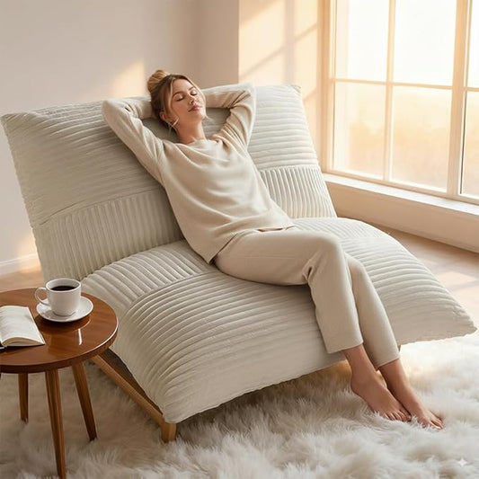 Oversized Cloud-Like Couch Single Seat, Extra-deep Seat Soft for Living Room, Minimalist Convertible Stuffed Bean Bag Cushion with Removable Washable Cover, Corduroy Beige