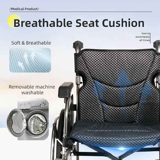 Lightweight Foldable Wheelchair for Adults - Aluminum Frame with Square Tube Design, 18" Seat & 22" PU Wheels, Front/Rear Locking Brakes, Nanometer Grey