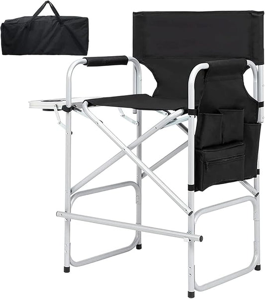 Tall Directors Chair Foldable, Portable Makeup Artist Chair Heavy Duty with Side Table Storage Bag Footrest, Folding Chair for Camping and Golf Course, Supports 400lbs