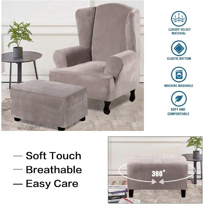 H.VERSAILTEX Real Velvet Plush 1 Piece Form Fit Stretch Rectangle Folding Storage Covers Ottoman Slipcovers Removable Footstool Protect Footrest Covers Elastic Bottom, Machine Washable(X-Large, Taupe)