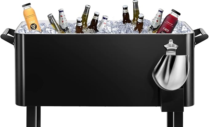 80 Quart Rolling Ice Chest Cooler Cart,Patio Backyard Party Drink Beverage Bar Stand Up Cooler Trolley with Ice Scoop