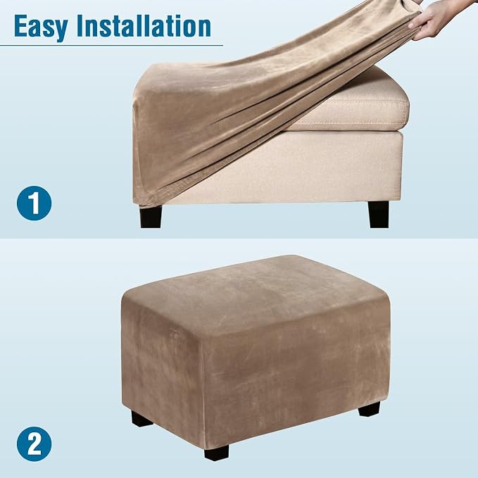 H.VERSAILTEX Real Velvet Plush 1 Piece Form Fit Stretch Rectangle Folding Storage Covers Ottoman Slipcovers Removable Footstool Protect Footrest Covers Elastic Bottom, Machine Washable(X-Large, Camel)