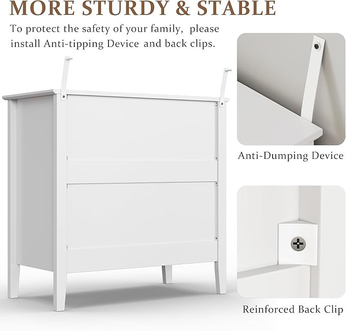 RoyalCraft 32" Large Nightstand, Fluted Painted Bedside Table with 3 Spacious Drawers, Modern Tall End Table for Bedroom, White