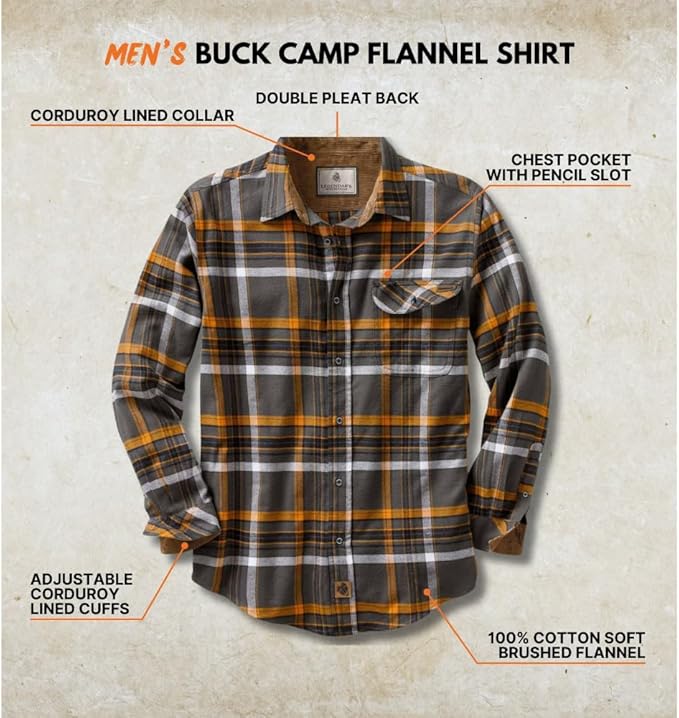 Legendary Whitetails Mens Long Sleeve Button Down 100% Cotton Flannel Shirt