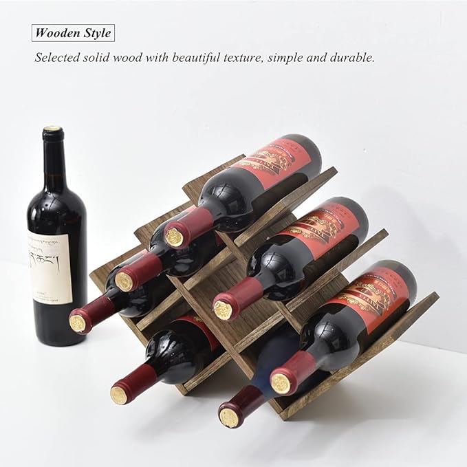 KIRIGEN Wooden 8-Bottle Wine Rack, 3-Tier Countertop Wine Bottle Holder for Cabinets, Bar Cart, Kitchen Counter, Pantry, Dining Room, 16.73 x 5.9 x 11.14 in, XHJJ3-DBR