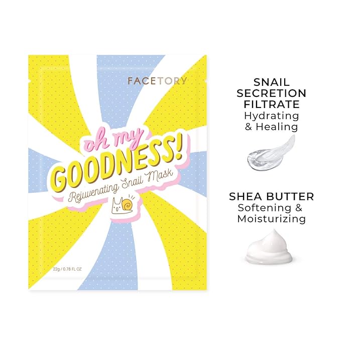 FACETORY Kビューティー フェイスマスク スキンケア - OH MY GOODNESS REJUVENATING SNAIL シートマスク（カタツムリエッセンス＆ヒアルロン酸配合）｜保湿（5枚パック）