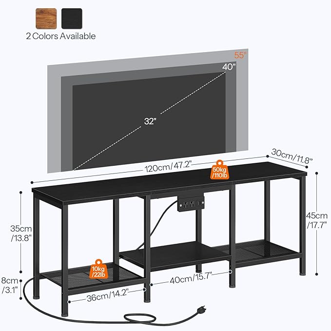 HOOBRO TV Stand with Charging Station to 55 Inches, LED Entertainment Center, Media TV Console Table with Open Storage Shelving for Living Room, Bedroom, Black BB122UDDS01