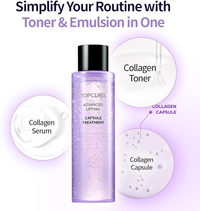 [CHARMZONE] Topclass Advanced Lifting Capsule Treatment 4.06oz (120ml) – Anti-Aging Collagen Essence for Firming & Moisturizing, 2-in-1 Toner & Emulsion, Korean Skincare